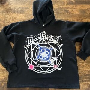 Black highest tendencies Graphic Hoodie with Blue and Pink Accents